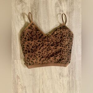 Bozzolo Ribbed Leopard Print Brown Crop Top Bralette Women’s size M/L